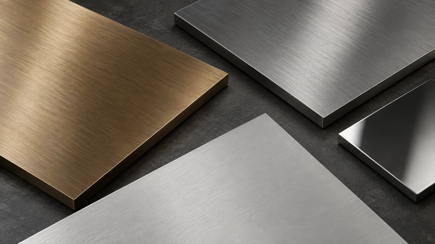Architectural metal surfaces arranged as a material and finish study